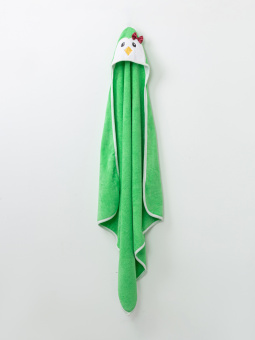 Полотенце-уголок SANDAL детское для купания "пингвин с бантиком" для девочек, 100*100 см., цвет - салатовый